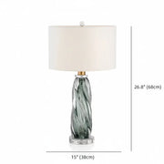 Modern Green Twisted Glass Cylindrical Fabric Shade Table Lamp