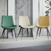 Modern Green Upholstered Leather Dining Chair with Metal Legs