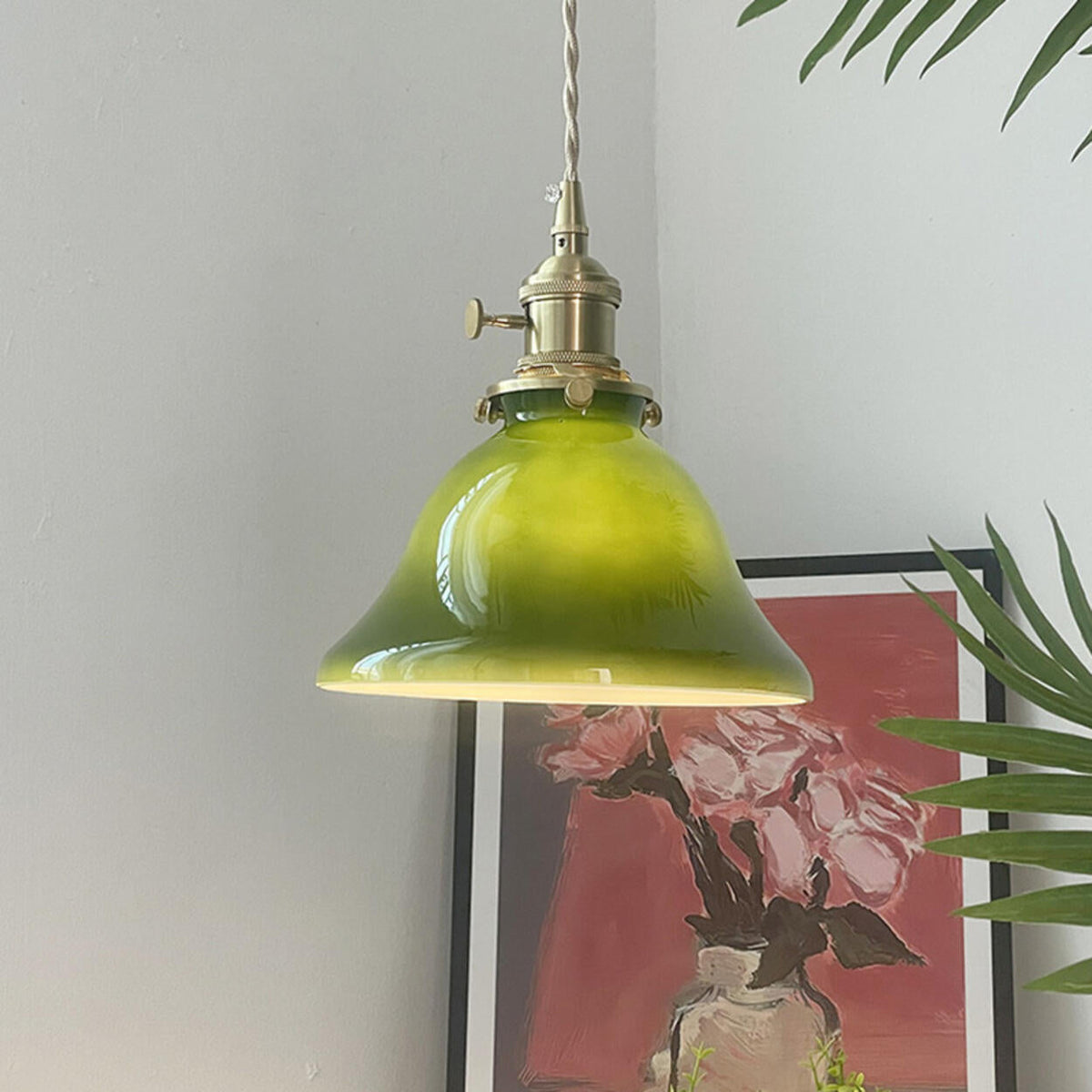 Modern Green White Glass Dome Metal Pendant Light