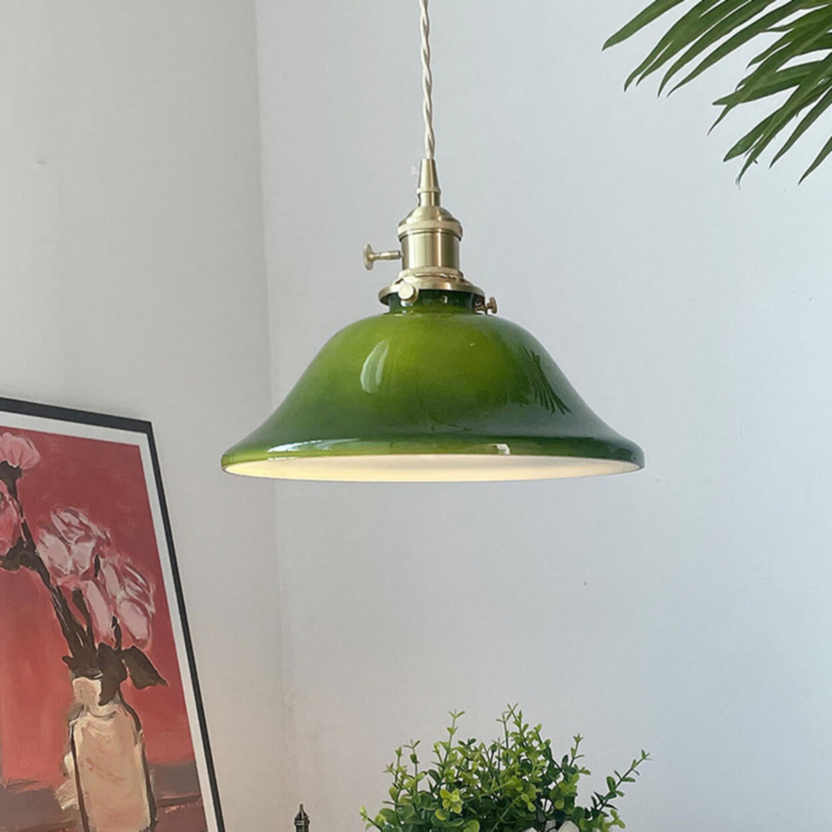 Modern Green White Glass Dome Metal Pendant Light