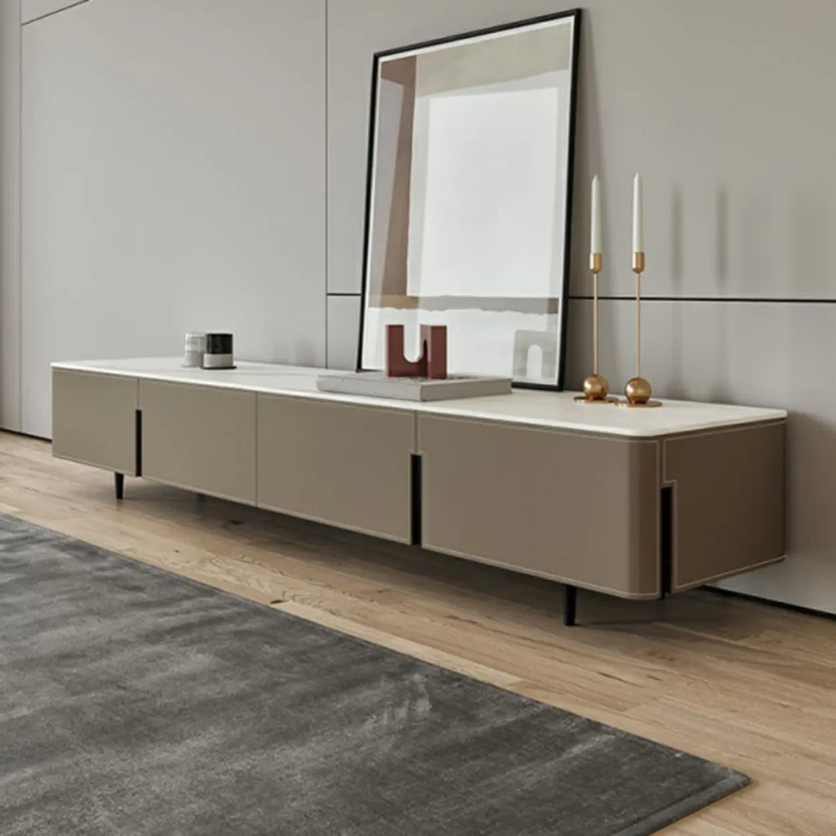 Modern Grey Stone Drawers Long TV Stand with Legs