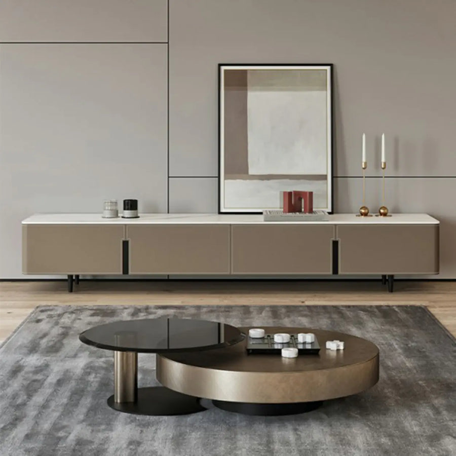 Modern Grey Stone Drawers Long TV Stand with Legs