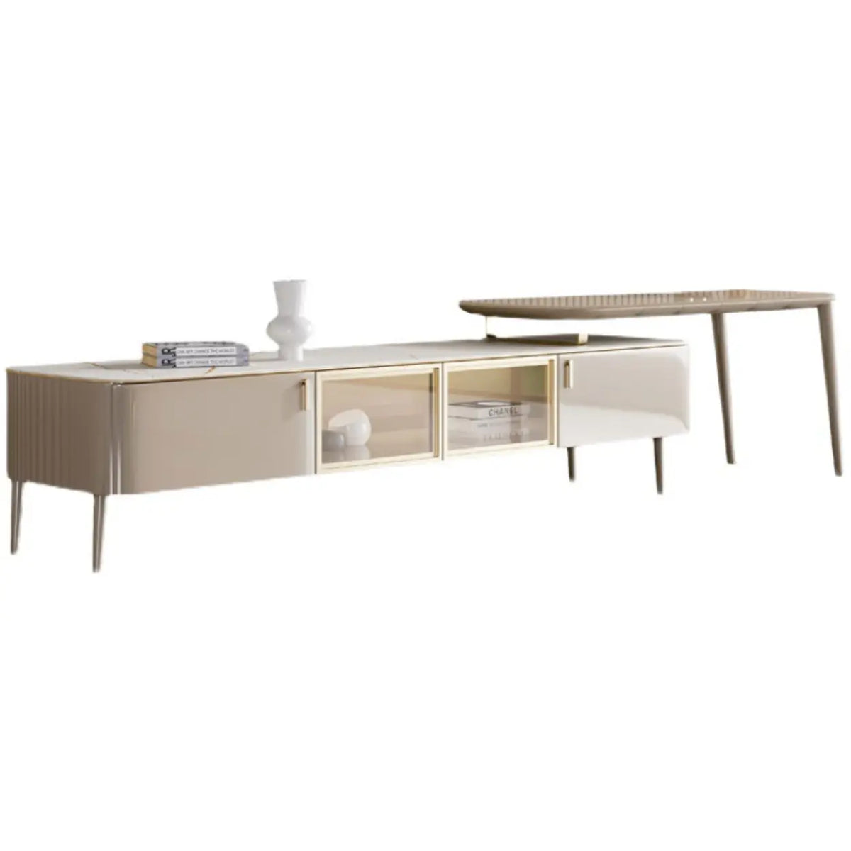 Modern Khaki Marble TV Stand with Cabinet Storage