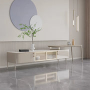 Modern Khaki Marble TV Stand with Cabinet Storage