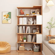 Modern Kids Room Open Back Vertical Wood Corner Bookshelf