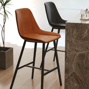 Modern Leather Counter Height Bar Stool with High Back