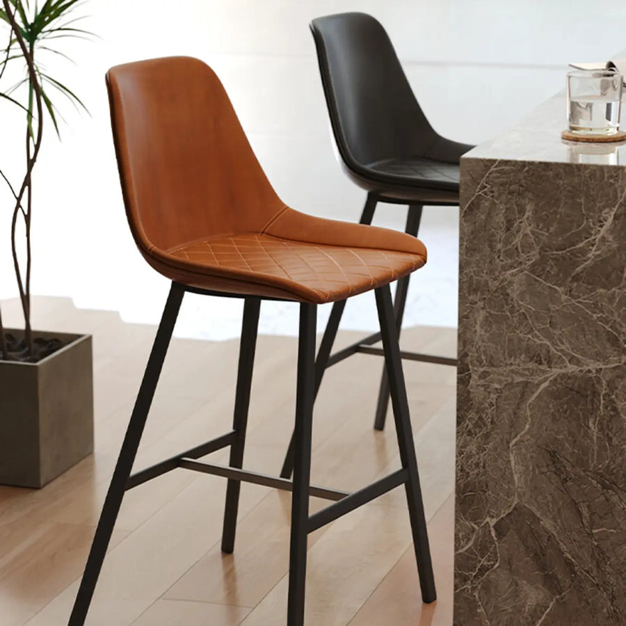Modern Leather Counter Height Bar Stool with High Back