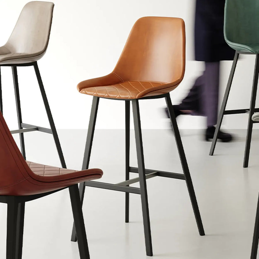 Modern Leather Counter Height Bar Stool with High Back