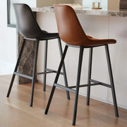 Modern Leather Counter Height Bar Stool with High Back