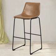 Modern Leather Counter Height Bar Stool with Metal Legs
