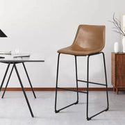 Modern Leather Counter Height Bar Stool with Metal Legs