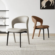 Modern Leather Ergonomic Curved Back Upholstered Dining Chair