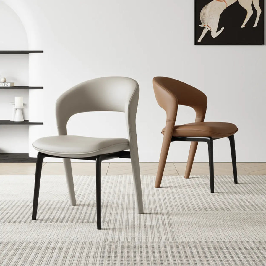 Modern Leather Ergonomic Curved Back Upholstered Dining Chair