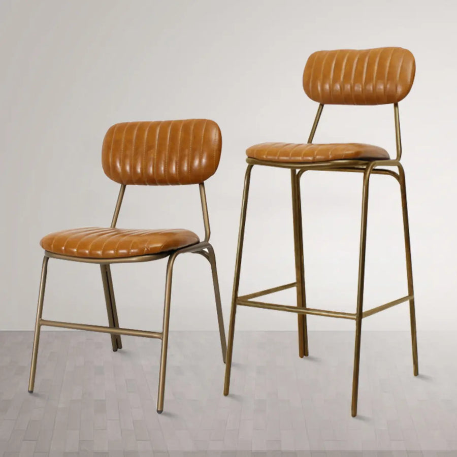 Modern Leather Metal Saddle Low Back Bar Stool With Footrest