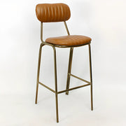 Modern Leather Metal Saddle Low Back Bar Stool With Footrest