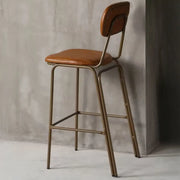 Modern Leather Metal Saddle Low Back Bar Stool With Footrest