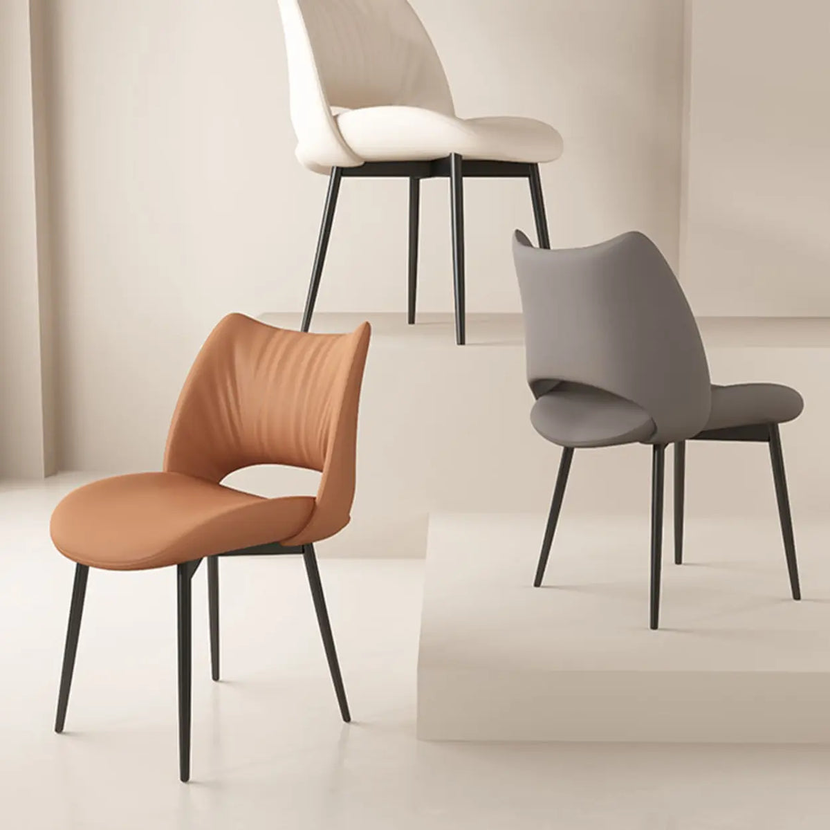 Modern Leather Open Back Upholstered Dining Chair