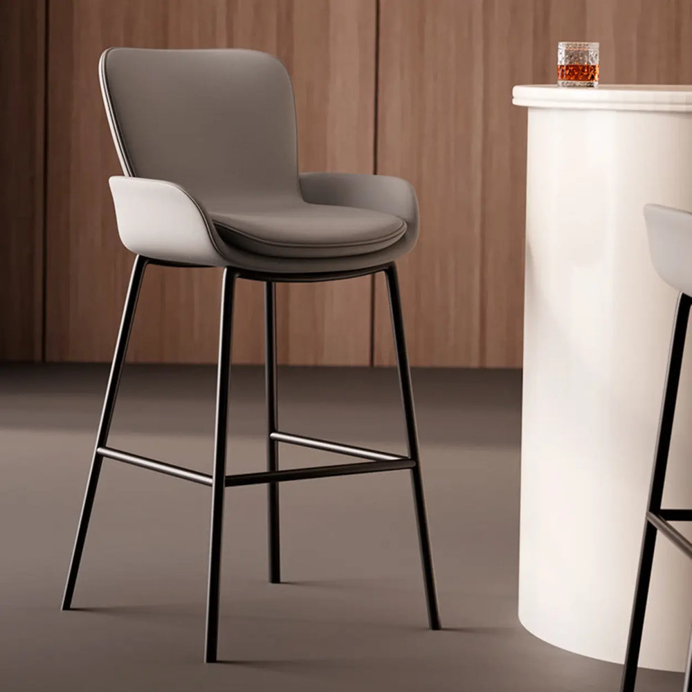 Modern Leather Upholstered Arm Footrest Bar Stool with Back