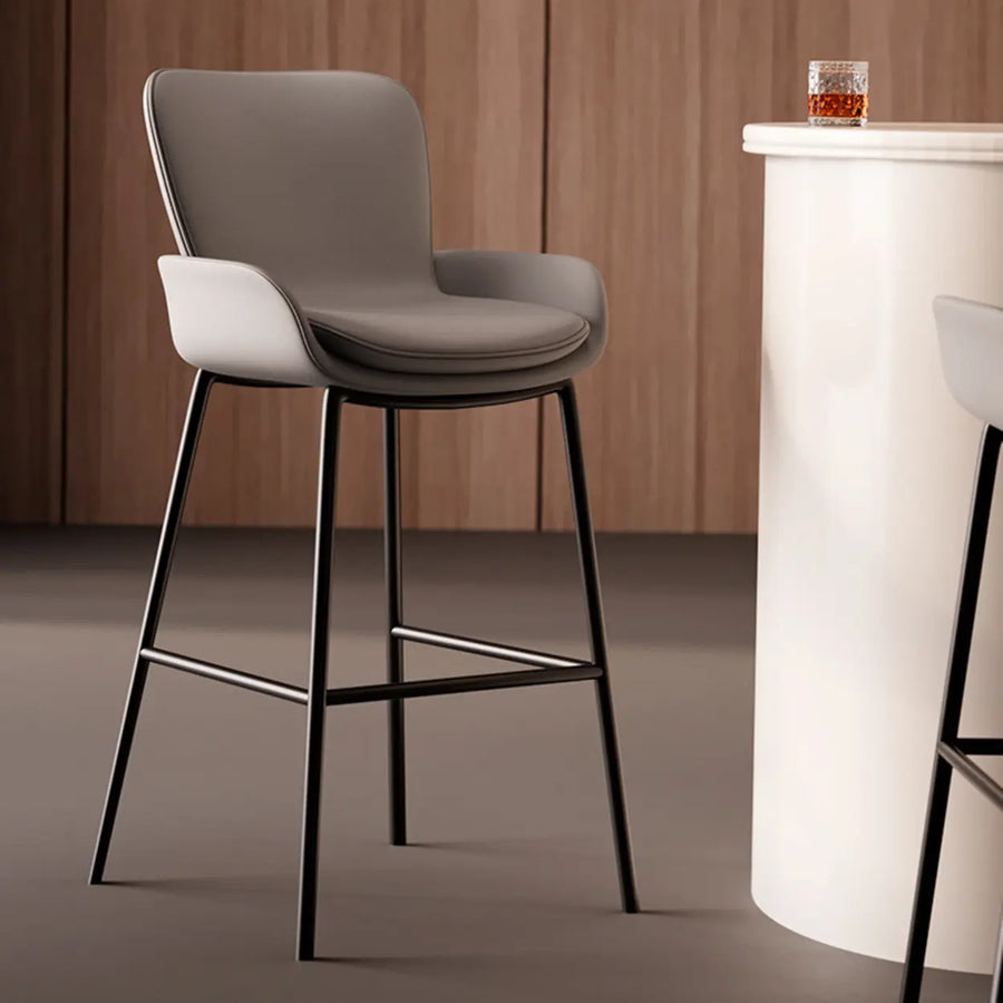 Modern Leather Upholstered Arm Footrest Bar Stool with Back