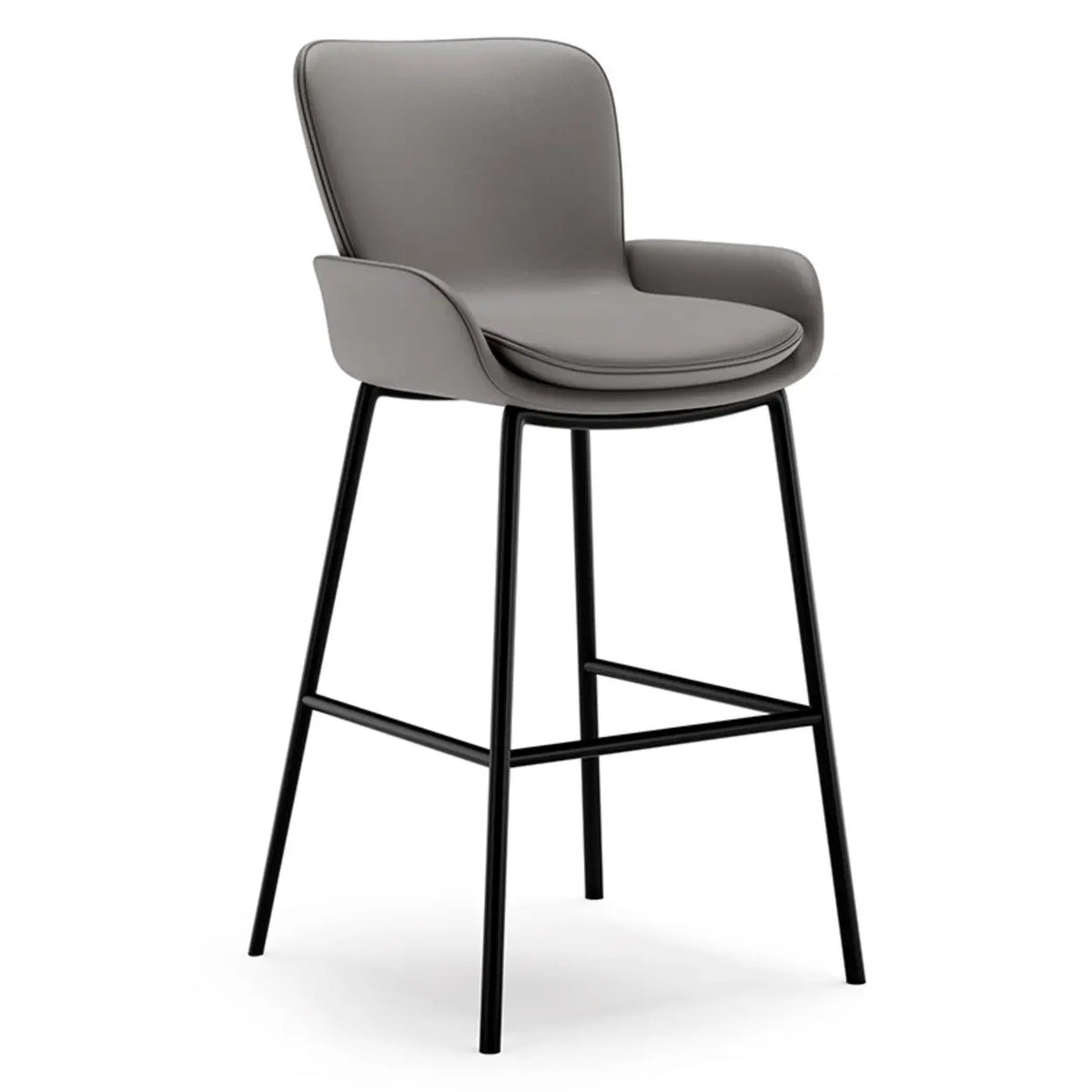 Modern Leather Upholstered Arm Footrest Bar Stool with Back