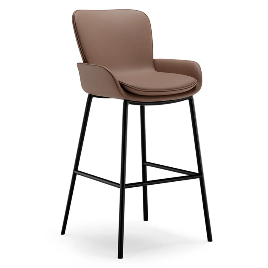 Modern Leather Upholstered Arm Footrest Bar Stool with Back
