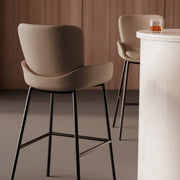 Modern Leather Upholstered Arm Footrest Bar Stool with Back