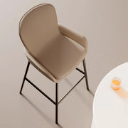 Modern Leather Upholstered Arm Footrest Bar Stool with Back