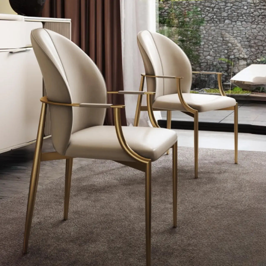 Modern Leather Upholstered Ergonomic Back Arm Dining Chair