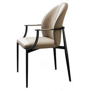Modern Leather Upholstered Ergonomic Back Arm Dining Chair