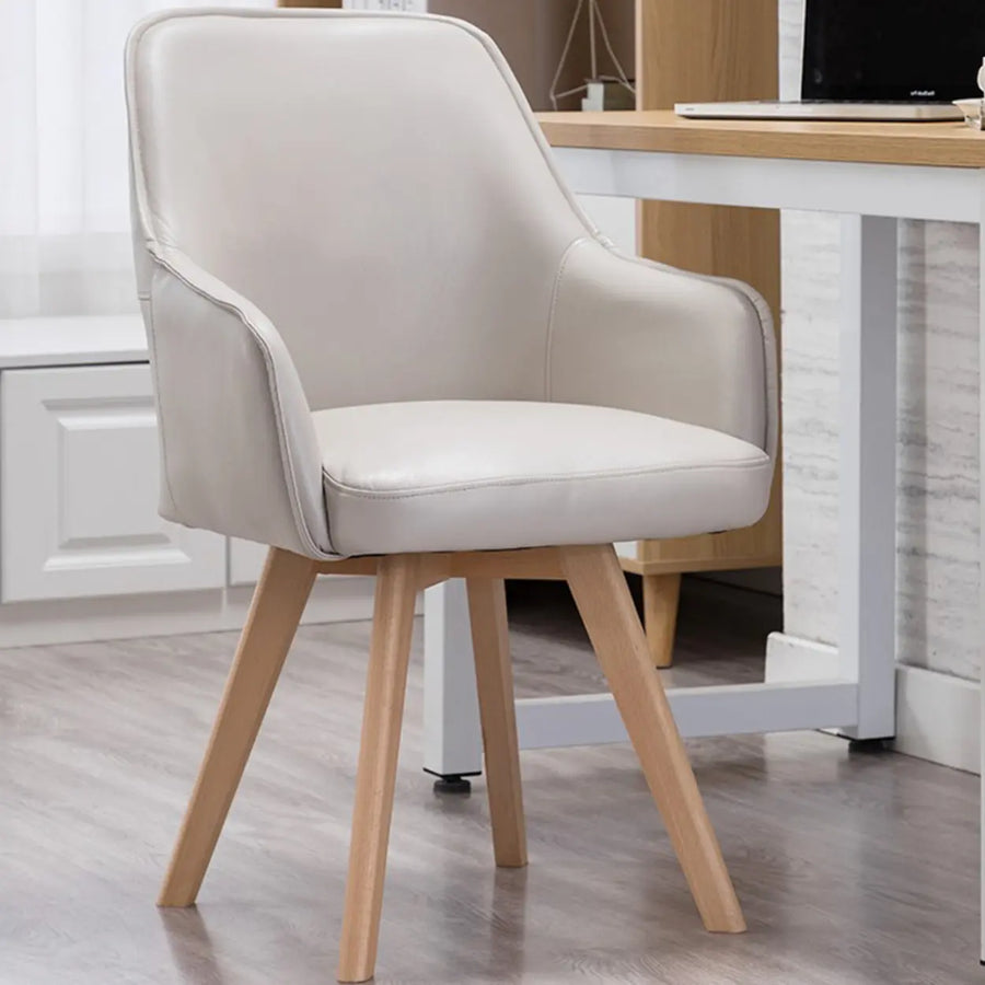 Modern Leather Upholstered Swivel Dining Chair with Wood Legs