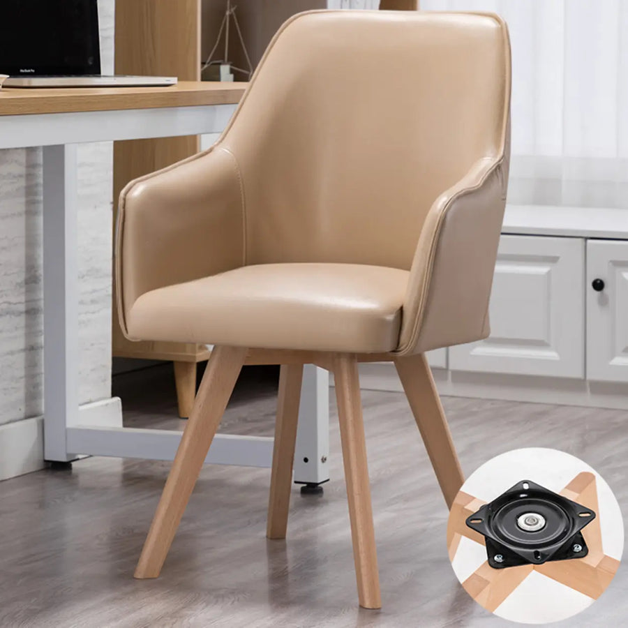 Modern Leather Upholstered Swivel Dining Chair with Wood Legs