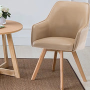 Modern Leather Upholstered Swivel Dining Chair with Wood Legs