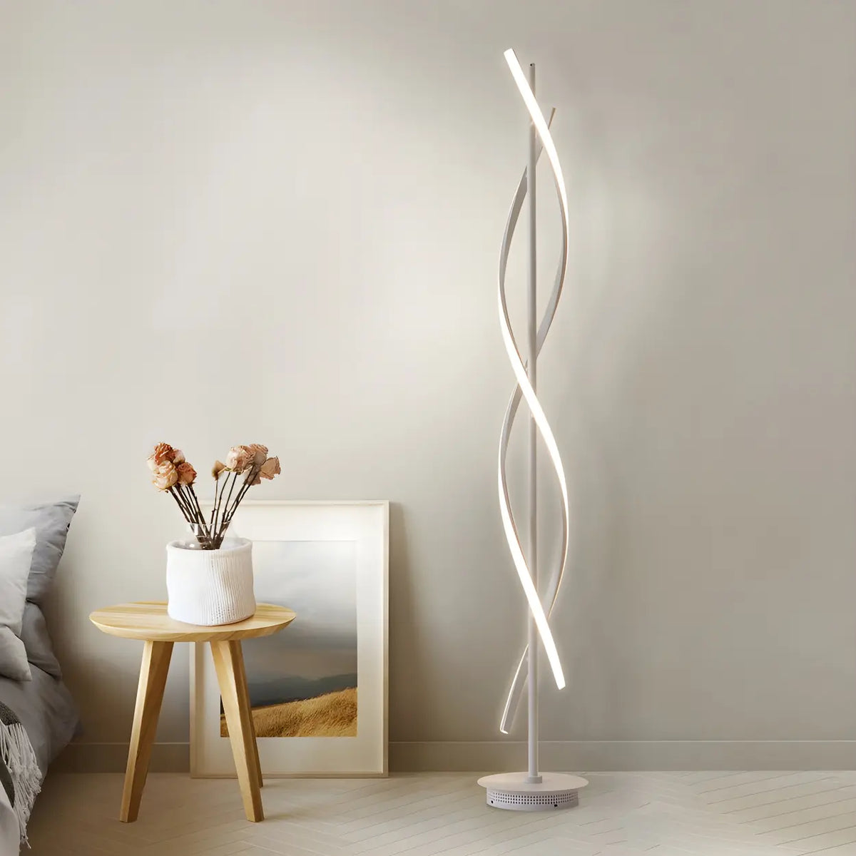 Modern LED Bedroom White Spiral Acrylic Floor Lamp