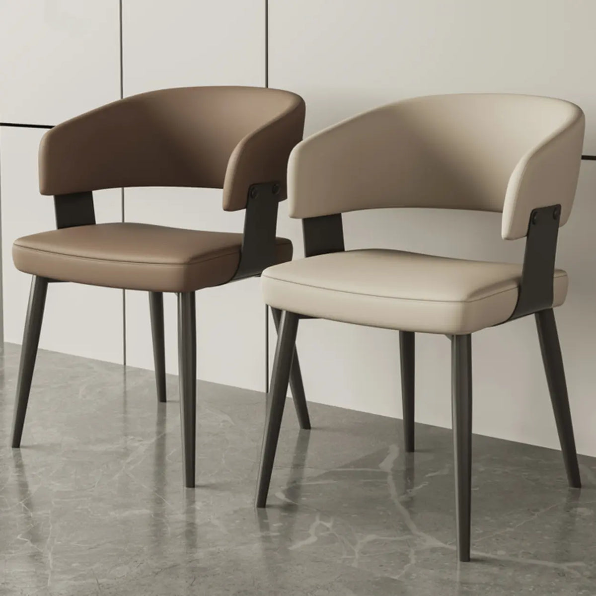 Modern Low Back Leather Dining Chair with Metal Legs