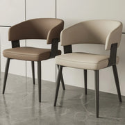 Modern Low Back Leather Dining Chair with Metal Legs