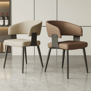 Modern Low Back Leather Dining Chair with Metal Legs