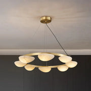 Modern Luxury Brass Circular Alabaster Hanging Chandelier