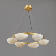 Modern Luxury Brass Circular Alabaster Hanging Chandelier