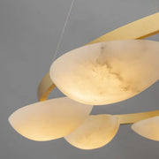 Modern Luxury Brass Circular Alabaster Hanging Chandelier