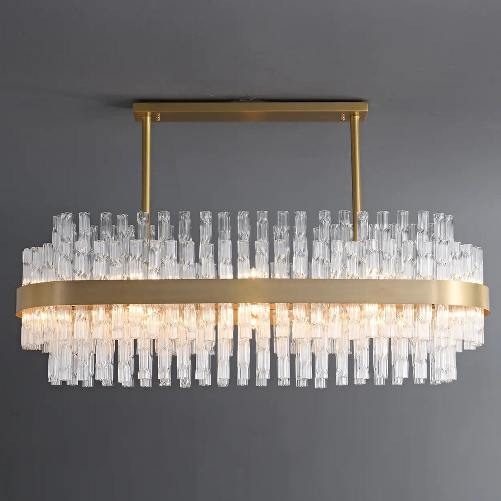 Modern Luxury Brass Clear Glass Rod Oval Island Light Chandelier