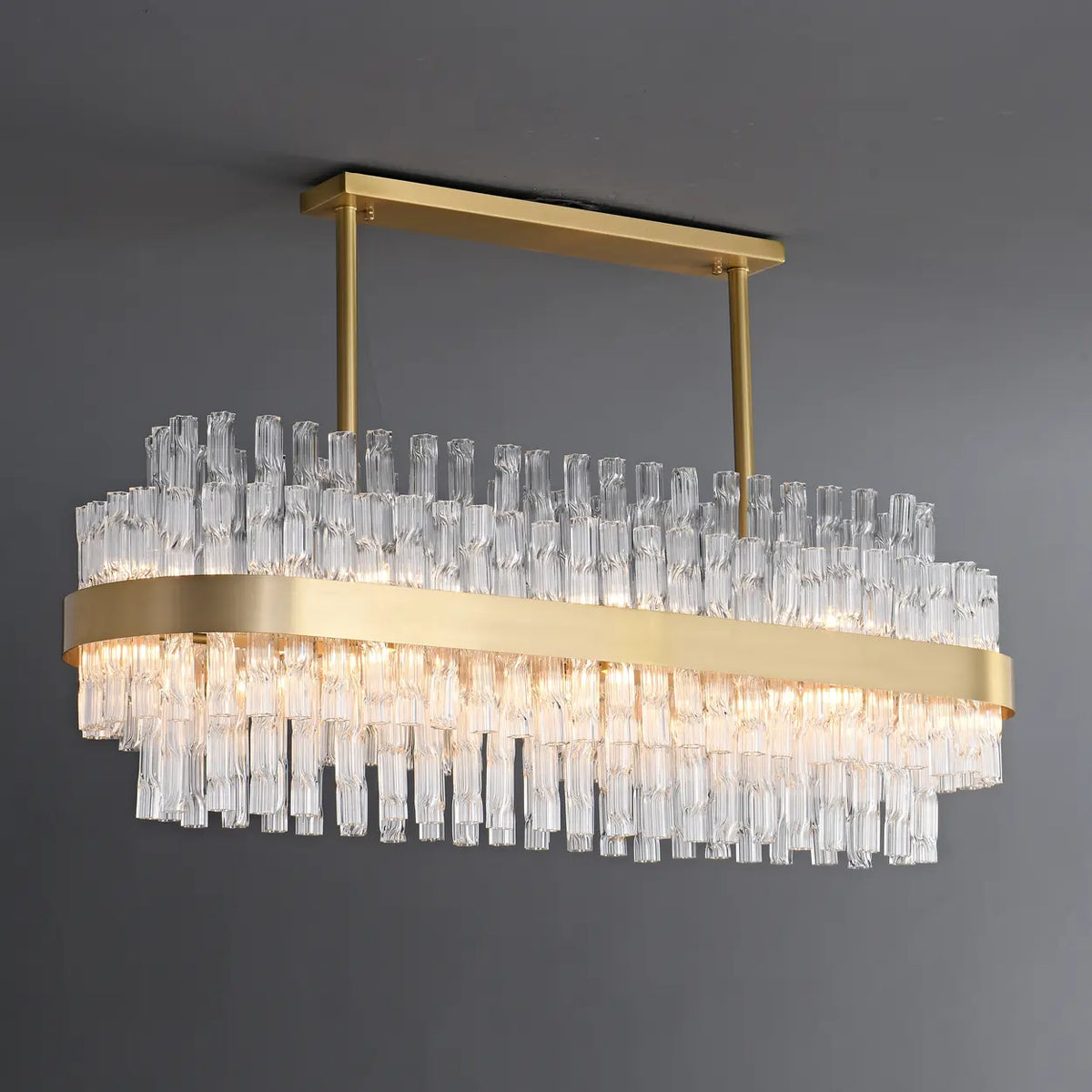 Modern Luxury Brass Clear Glass Rod Oval Island Light Chandelier