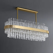 Modern Luxury Brass Clear Glass Rod Oval Island Light Chandelier