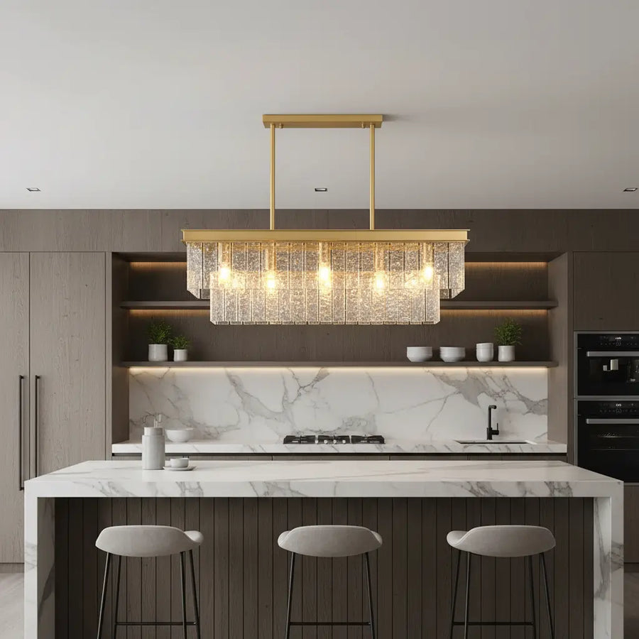 Modern Luxury Brass Glass Rectangular 2-Tier Island Lights