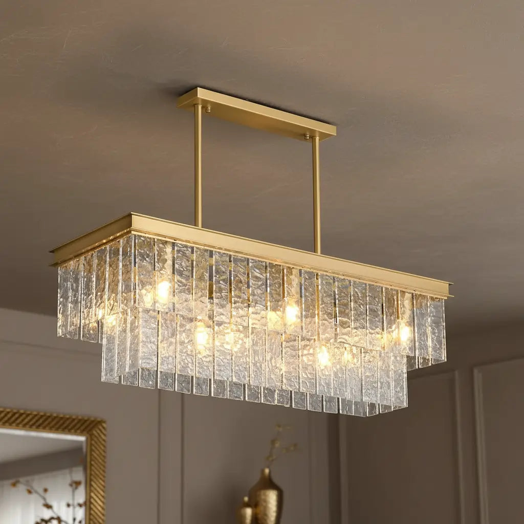 Modern Luxury Brass Glass Rectangular 2-Tier Island Lights