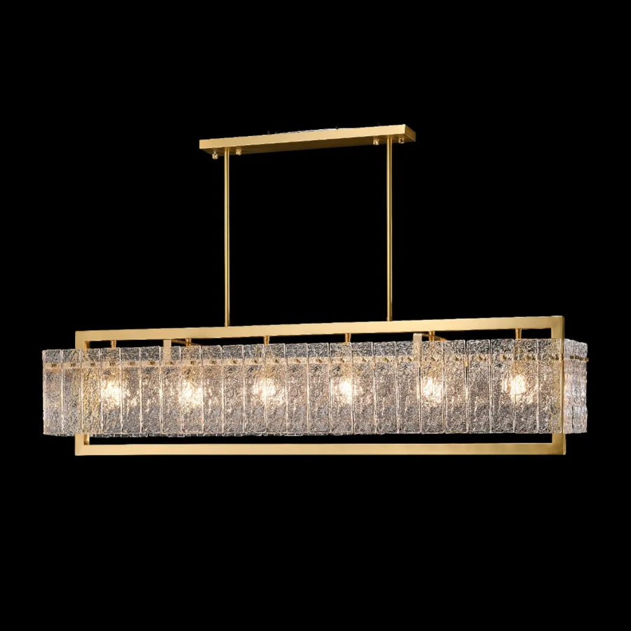 Modern Luxury Brass Rectangle Clear Textured Glass Island Light