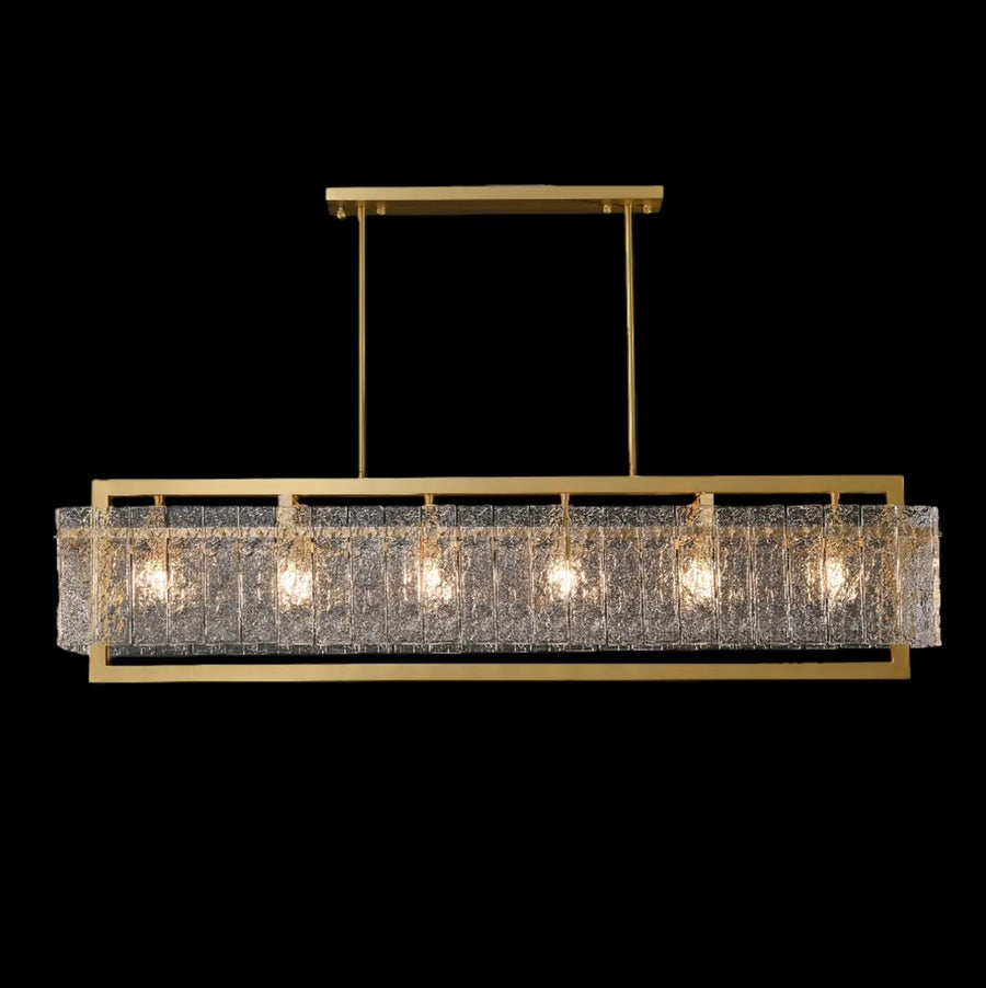 Modern Luxury Brass Rectangle Clear Textured Glass Island Light