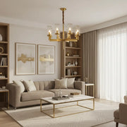 Modern Luxury Brass Textured Glass Cylinder Branch Chandelier