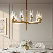 Modern Luxury Brass Textured Glass Cylinder Branch Chandelier