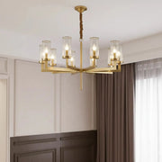Modern Luxury Brass Textured Glass Cylinder Branch Chandelier