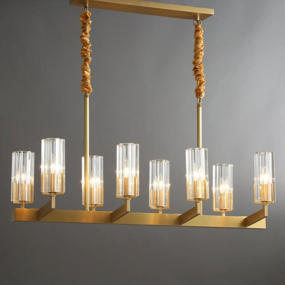 Modern Luxury Linear Gold 8-Light Crystal Glass Island Light
